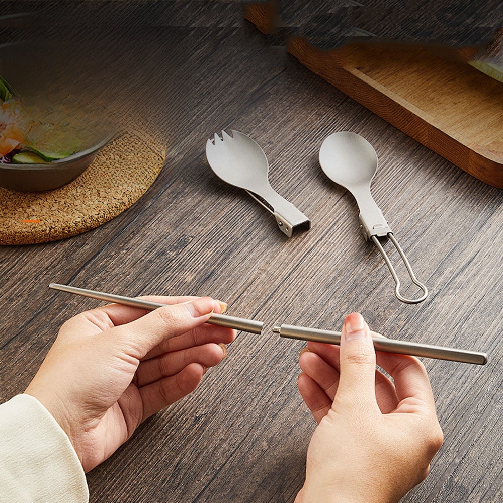 Outdoor Camping Dining Set - Portable Pure Titanium Chopsticks Spoon Fork