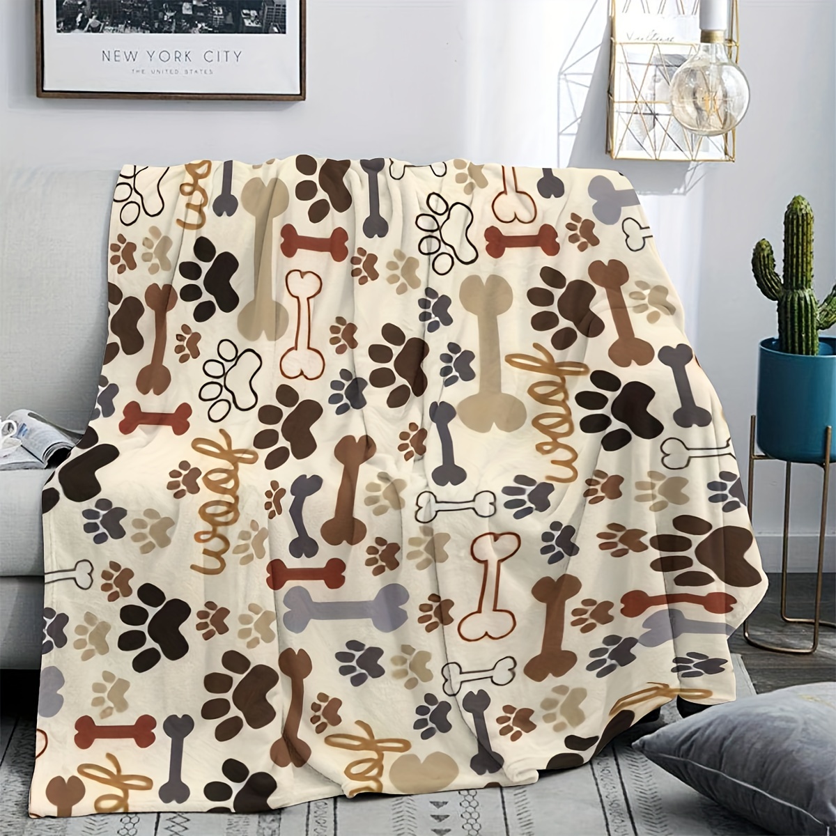 1pc Dog Paw And Bone Fleece Bl - đánh giá và giá Outdoor Camping Dog Bed
